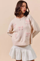 SO ME Embroidered Ribbon Round Neck Sweater-Sweaters-Krush Kandy, Women's Online Fashion Boutique Located in Phoenix, Arizona (Scottsdale Area)