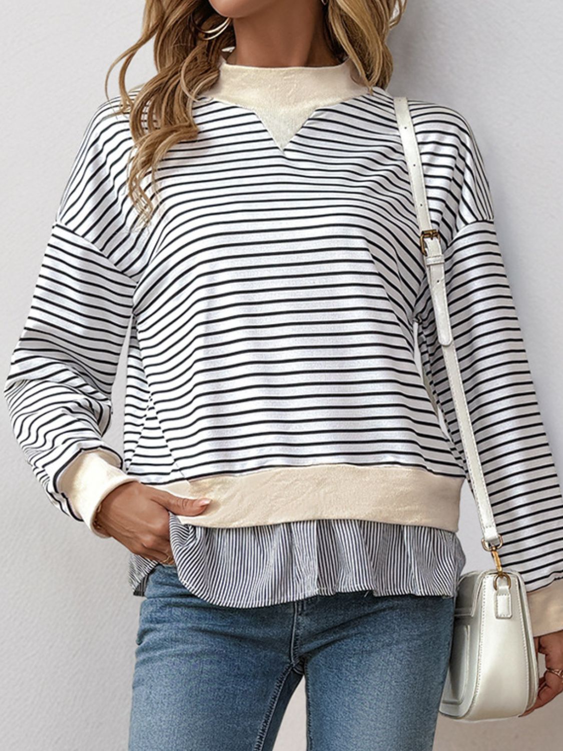 Perfee Faux Layered Striped Long Sleeve Sweatshirt-Long Sleeve Tops-Krush Kandy, Women's Online Fashion Boutique Located in Phoenix, Arizona (Scottsdale Area)