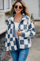 Checkered Snap Down Long Sleeve Teddy Jacket-Krush Kandy, Women's Online Fashion Boutique Located in Phoenix, Arizona (Scottsdale Area)