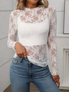 Floral Mock Neck Long Sleeve Mesh Top-Tops-Krush Kandy, Women's Online Fashion Boutique Located in Phoenix, Arizona (Scottsdale Area)