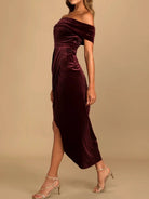 Off-Shoulder Wrap Dress with Side Slit-Dresses-Krush Kandy, Women's Online Fashion Boutique Located in Phoenix, Arizona (Scottsdale Area)