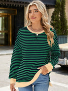 Slit Striped Round Neck Long Sleeve Sweatshirt-Krush Kandy, Women's Online Fashion Boutique Located in Phoenix, Arizona (Scottsdale Area)