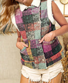 Double Take Full Size Snap Down Plaid Fleece Vest Coat with Pockets-Vests-Krush Kandy, Women's Online Fashion Boutique Located in Phoenix, Arizona (Scottsdale Area)