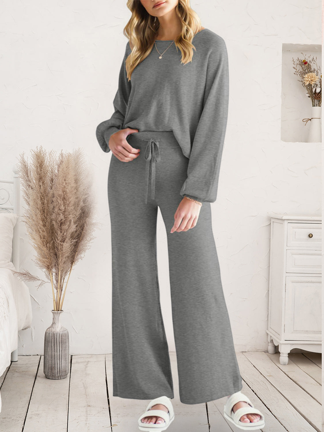 Long Sleeve Lounge Top and Drawstring Pants Set-Pants-Krush Kandy, Women's Online Fashion Boutique Located in Phoenix, Arizona (Scottsdale Area)