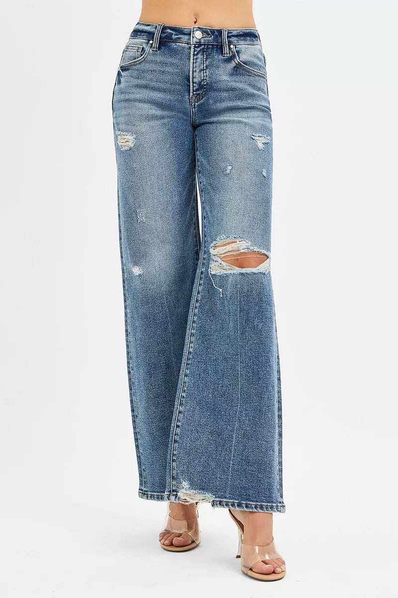 RISEN Tummy Control Mid Rise Fit Wide Jeans-Jeans-Krush Kandy, Women's Online Fashion Boutique Located in Phoenix, Arizona (Scottsdale Area)