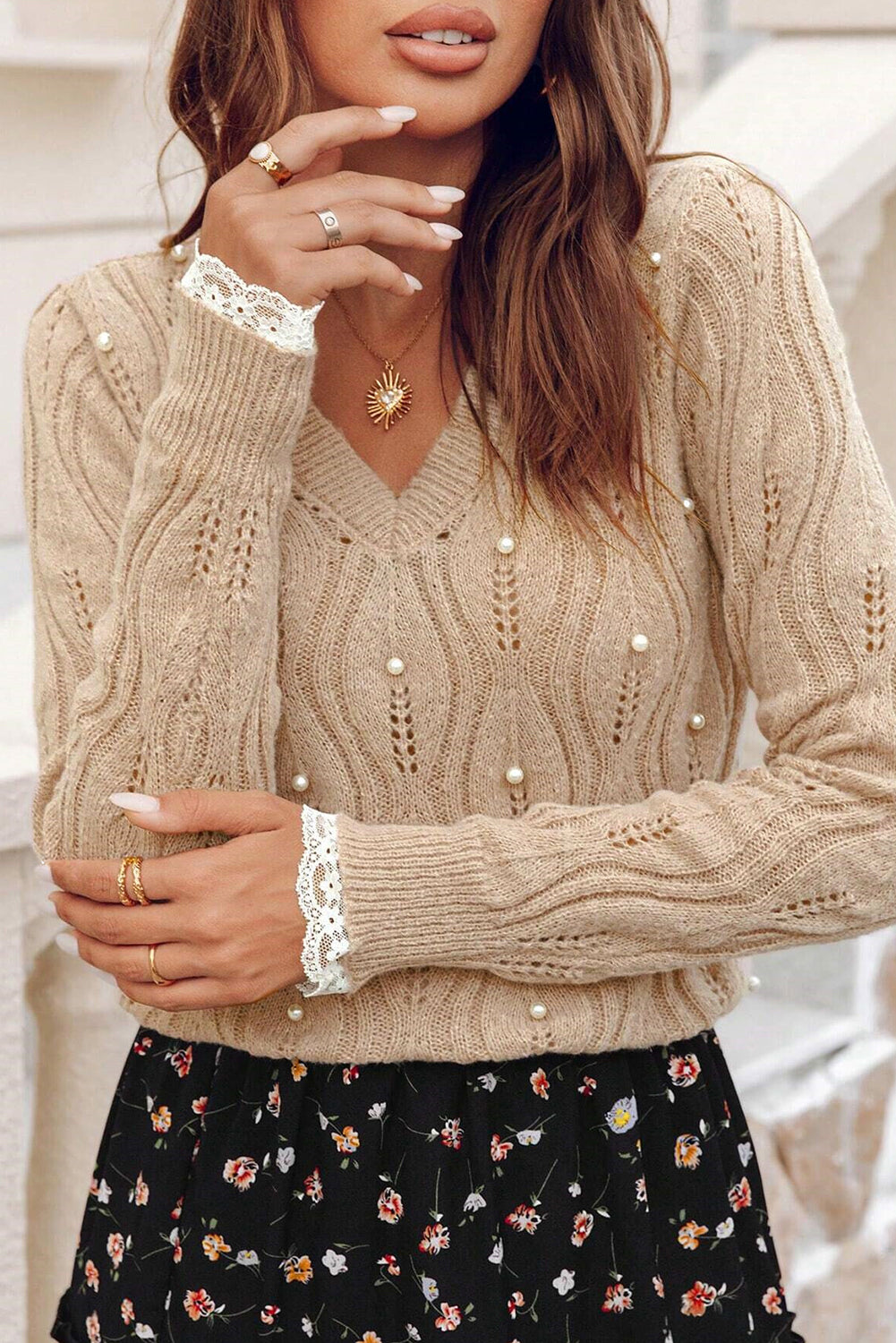 Pearl Embellished Knit Sweater-Sweaters-Krush Kandy, Women's Online Fashion Boutique Located in Phoenix, Arizona (Scottsdale Area)