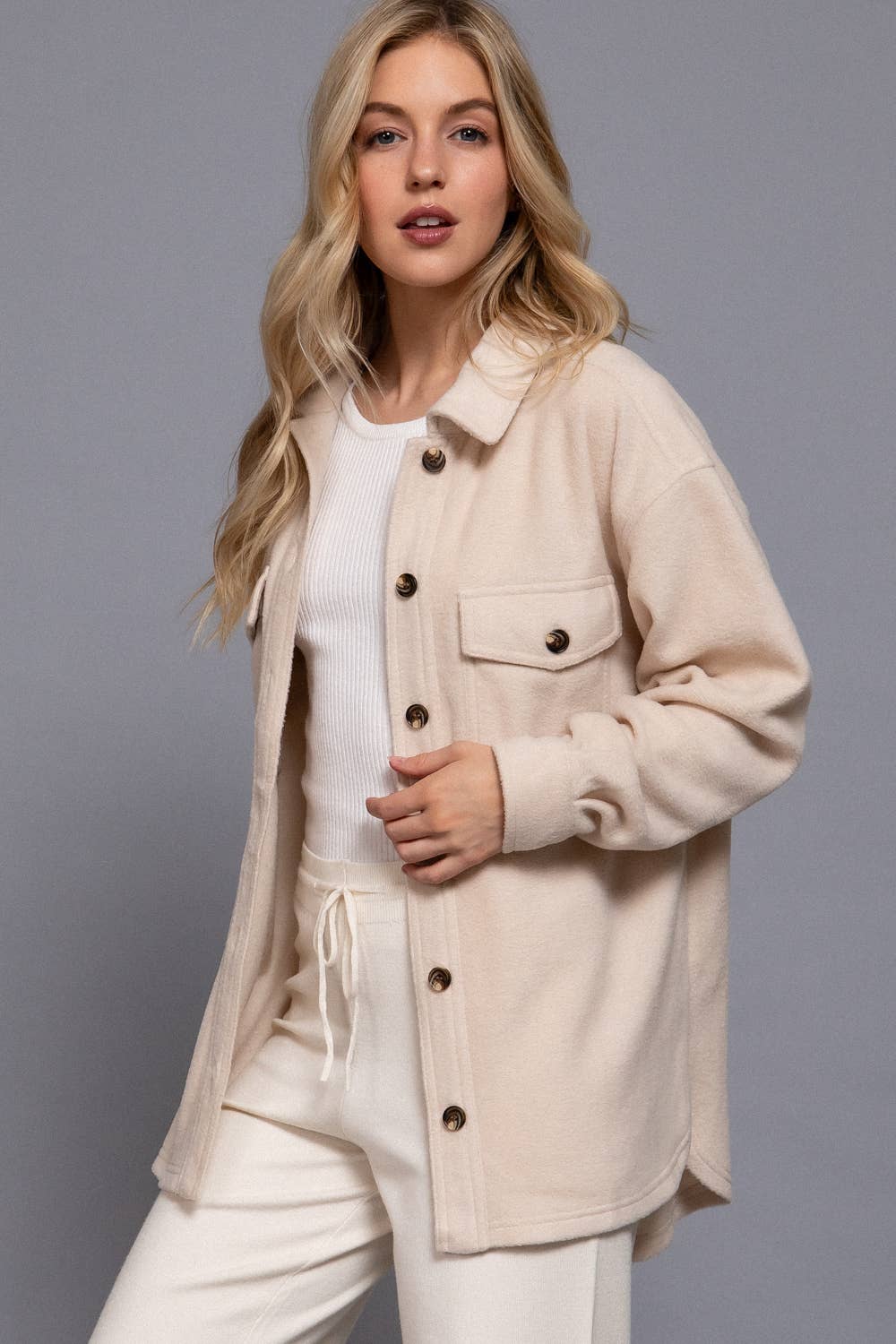 Long Sleeve Notched Collar Front Pocket Fleece Jacket-Coats-Krush Kandy, Women's Online Fashion Boutique Located in Phoenix, Arizona (Scottsdale Area)