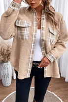 Plaid Collared Neck Button Down Jacket-Krush Kandy, Women's Online Fashion Boutique Located in Phoenix, Arizona (Scottsdale Area)