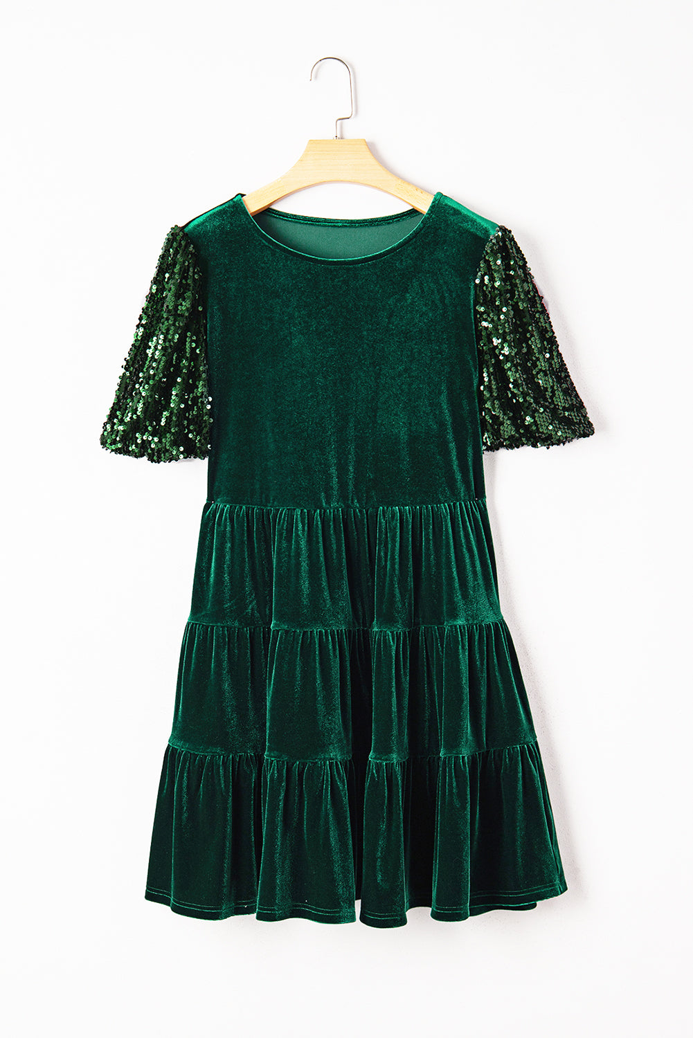 Evergreen Velvet Sequin Sleeve Dress-Dresses-Krush Kandy, Women's Online Fashion Boutique Located in Phoenix, Arizona (Scottsdale Area)