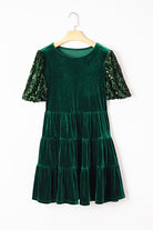Evergreen Velvet Sequin Sleeve Dress-Dresses-Krush Kandy, Women's Online Fashion Boutique Located in Phoenix, Arizona (Scottsdale Area)