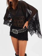 Lace V-Neck Ruffle Long Sleeve Cover-Up-Blouses-Krush Kandy, Women's Online Fashion Boutique Located in Phoenix, Arizona (Scottsdale Area)
