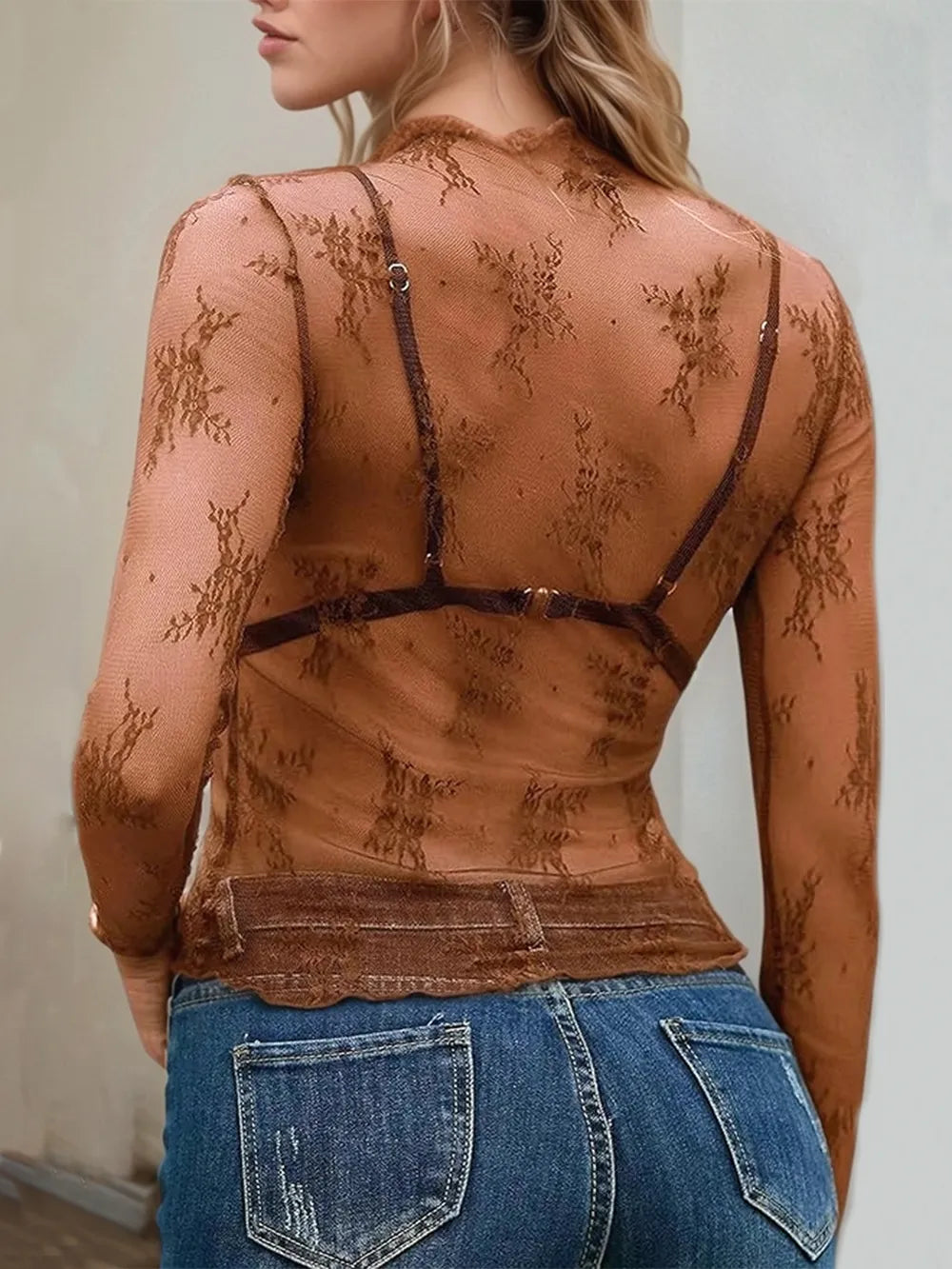 Floral Mock Neck Long Sleeve Mesh Top-Tops-Krush Kandy, Women's Online Fashion Boutique Located in Phoenix, Arizona (Scottsdale Area)