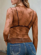 Floral Mock Neck Long Sleeve Mesh Top-Tops-Krush Kandy, Women's Online Fashion Boutique Located in Phoenix, Arizona (Scottsdale Area)