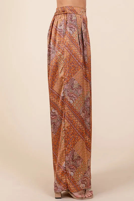 Mittoshop Paisley Patchwork Print Satin Wide Leg Pants-pants-Krush Kandy, Women's Online Fashion Boutique Located in Phoenix, Arizona (Scottsdale Area)