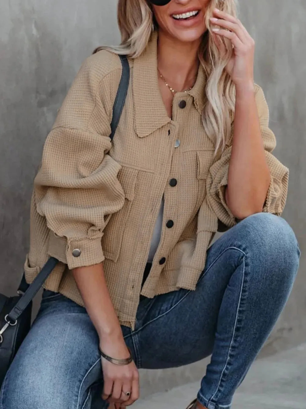 Button Up Long Sleeve Jacket-Jackets-Krush Kandy, Women's Online Fashion Boutique Located in Phoenix, Arizona (Scottsdale Area)