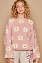 POL Daisy Pattern Drop Shoulder Sweater-Krush Kandy, Women's Online Fashion Boutique Located in Phoenix, Arizona (Scottsdale Area)