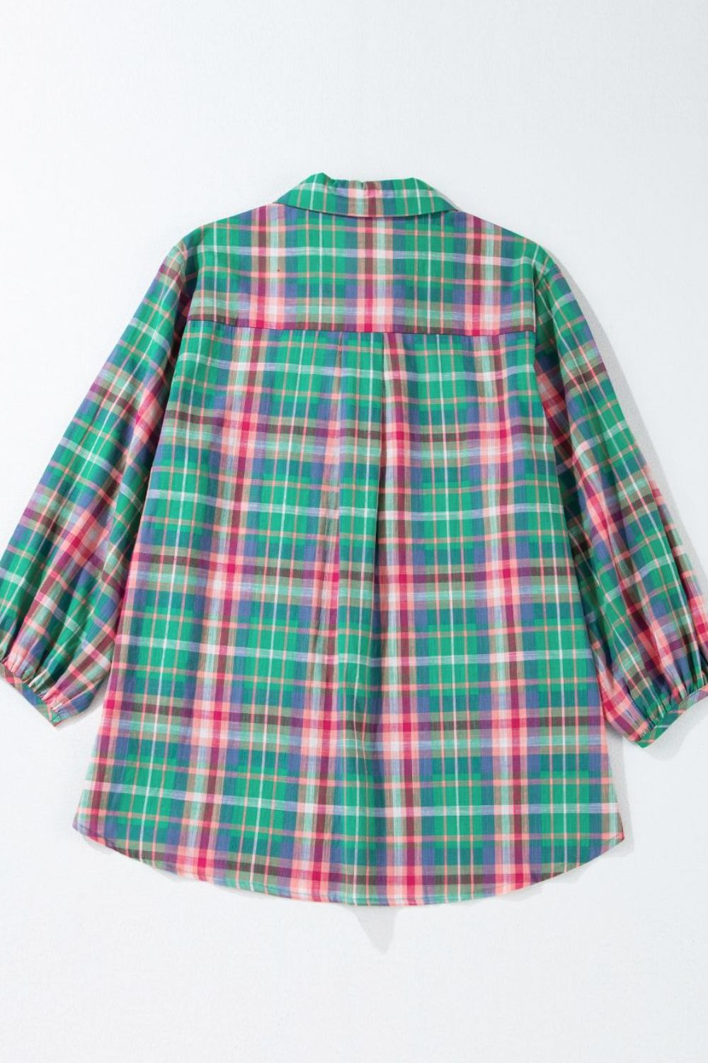 Plaid Collared Neck Three-Quarter Sleeve Shirt-Krush Kandy, Women's Online Fashion Boutique Located in Phoenix, Arizona (Scottsdale Area)