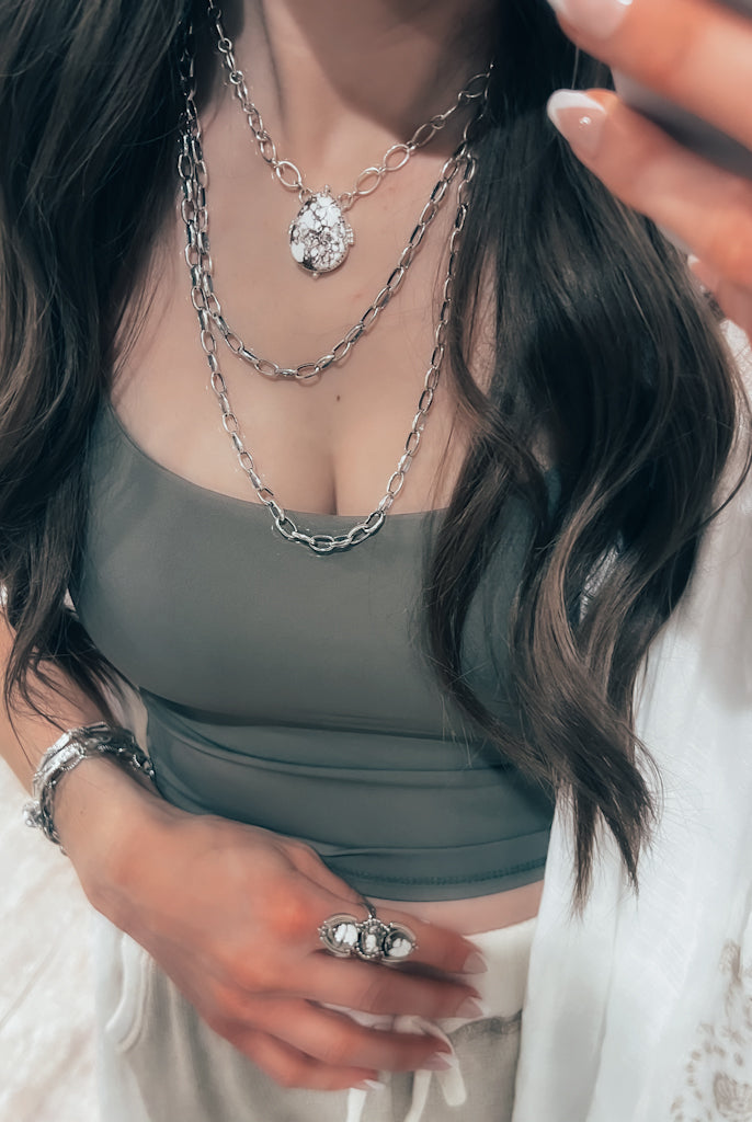 Holdem Sterling Silver Stone Slab Necklace-Earrings-Krush Kandy, Women's Online Fashion Boutique Located in Phoenix, Arizona (Scottsdale Area)