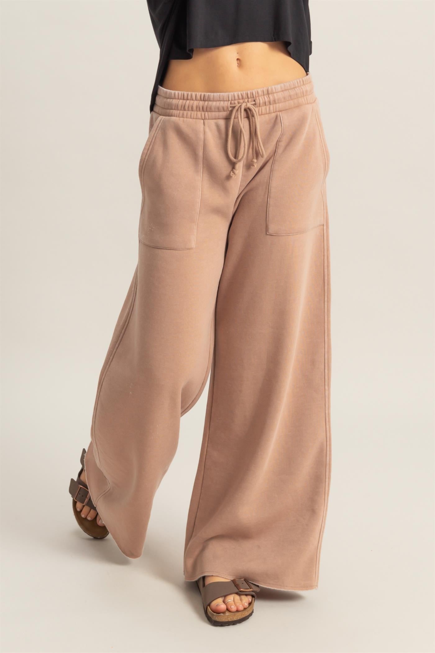 High Rise Wide Leg Drawstring Pants-Sweatpants-Krush Kandy, Women's Online Fashion Boutique Located in Phoenix, Arizona (Scottsdale Area)