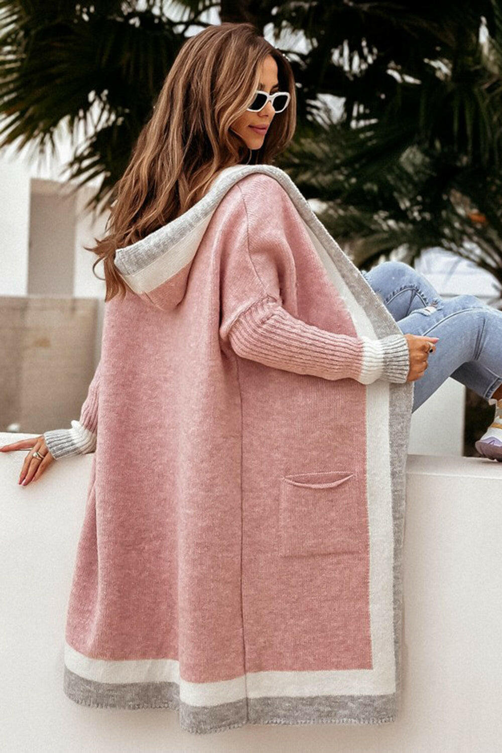 Pocketed Contrast Long Sleeve Hooded Cardigan-Krush Kandy, Women's Online Fashion Boutique Located in Phoenix, Arizona (Scottsdale Area)