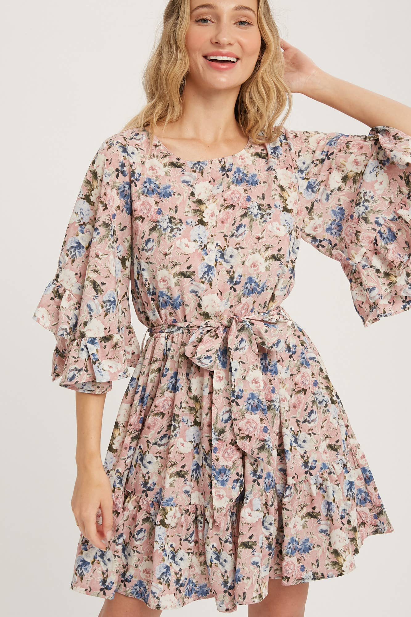 Floral Print Angel Sleeves Dress-Dresses-Krush Kandy, Women's Online Fashion Boutique Located in Phoenix, Arizona (Scottsdale Area)