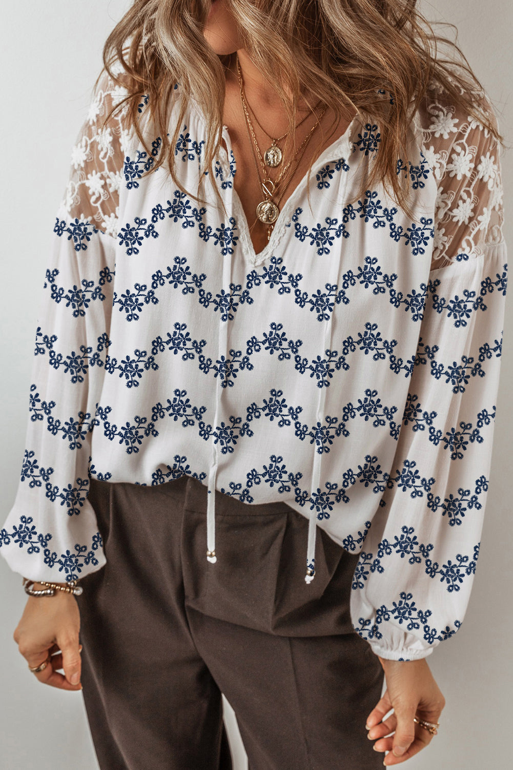 Embroidered Floral V-Neck Blouse-Long Sleeve Tops-Krush Kandy, Women's Online Fashion Boutique Located in Phoenix, Arizona (Scottsdale Area)