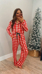 Fiery Red Christmas Plaid Pajama Set-2 Piece Outfit Sets-Krush Kandy, Women's Online Fashion Boutique Located in Phoenix, Arizona (Scottsdale Area)