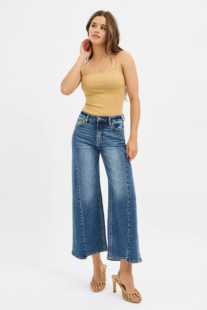 RISEN High Rise Crop Wide Leg Jeans with Step Hem-Jeans-Krush Kandy, Women's Online Fashion Boutique Located in Phoenix, Arizona (Scottsdale Area)