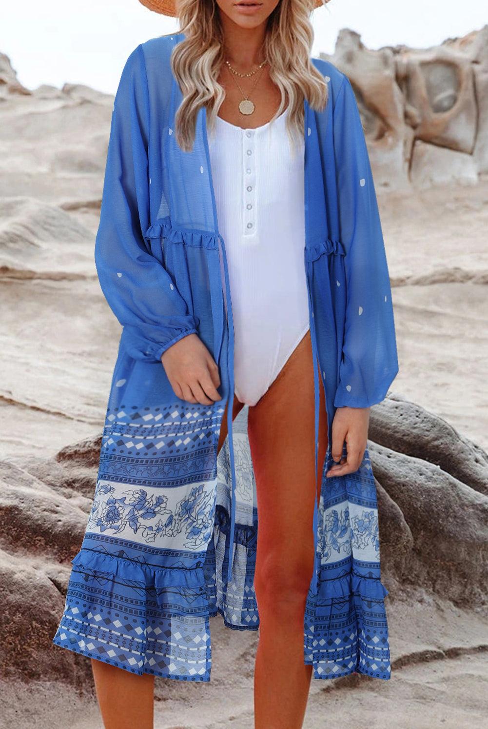 Printed Long Sleeve Tie Front Cover Up-Krush Kandy, Women's Online Fashion Boutique Located in Phoenix, Arizona (Scottsdale Area)
