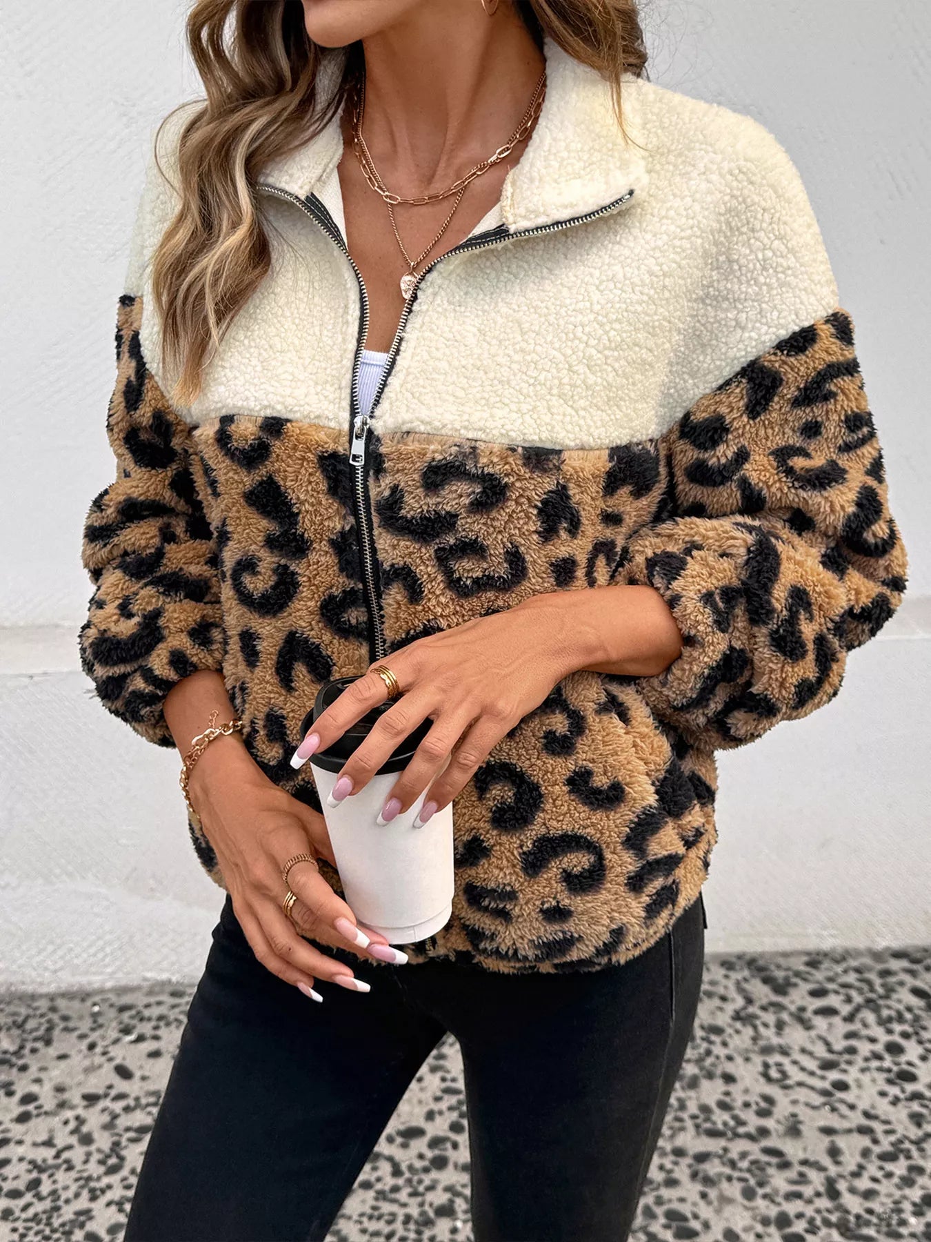 Leopard Zip Up Fleece Jacket-Jackets-Krush Kandy, Women's Online Fashion Boutique Located in Phoenix, Arizona (Scottsdale Area)
