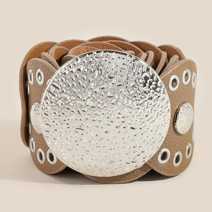 Oval Leather Disc Panel Link Belt
