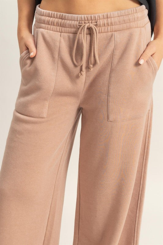 High Rise Wide Leg Drawstring Pants-Bottoms-Krush Kandy, Women's Online Fashion Boutique Located in Phoenix, Arizona (Scottsdale Area)