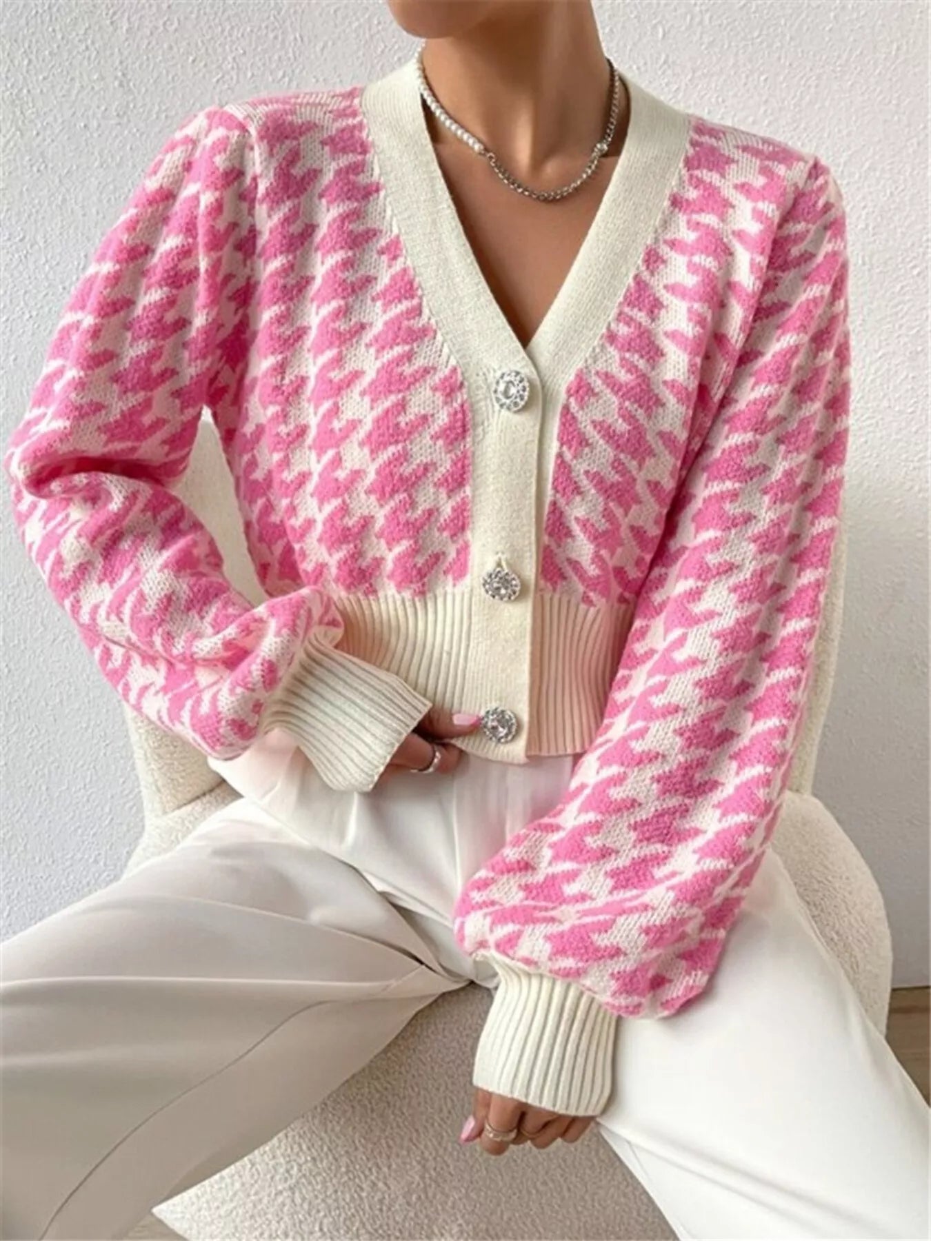 Houndstooth V-Neck Button Up Cardigan-Cardigan-Krush Kandy, Women's Online Fashion Boutique Located in Phoenix, Arizona (Scottsdale Area)