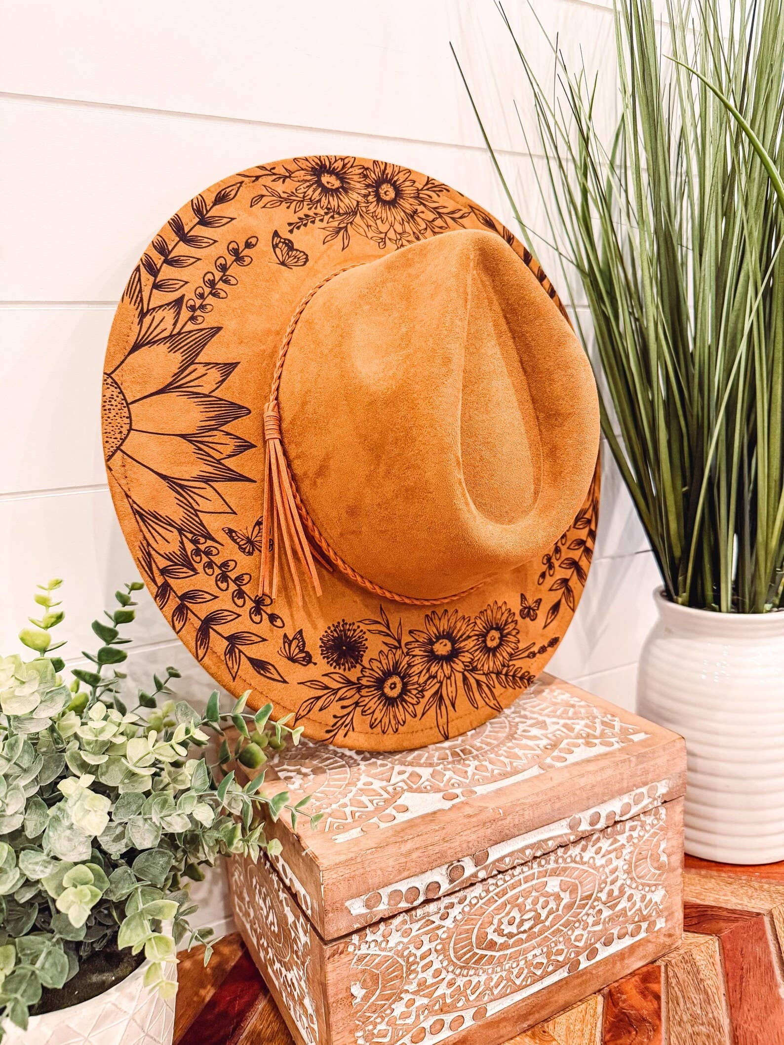 Engraved Floral Hat-Hats-Krush Kandy, Women's Online Fashion Boutique Located in Phoenix, Arizona (Scottsdale Area)