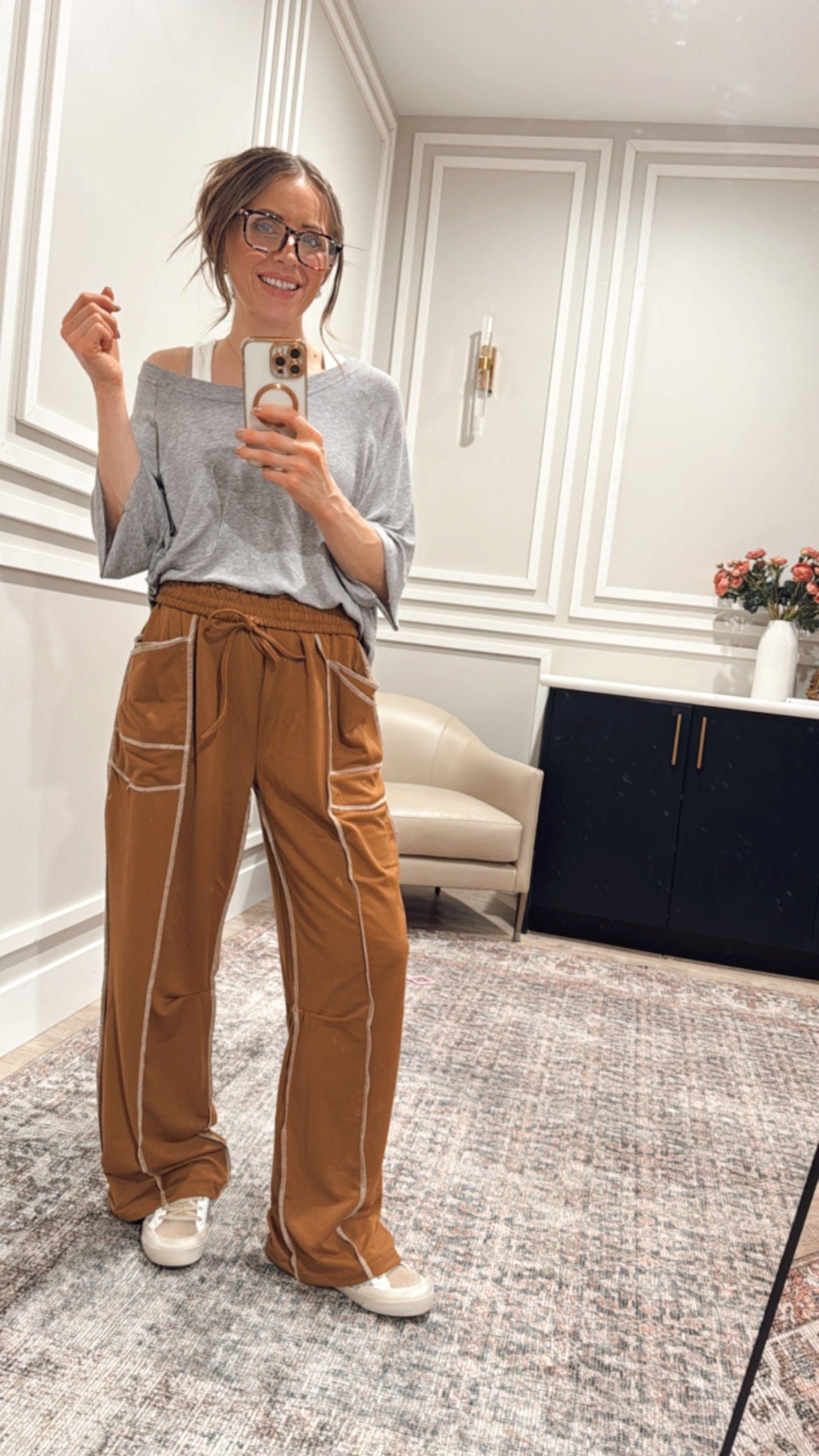 Luxe Contrast Stitching Wide Leg Pants-Pants-Krush Kandy, Women's Online Fashion Boutique Located in Phoenix, Arizona (Scottsdale Area)