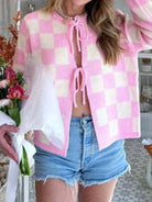 Checkered Tie-Front Cropped Cardigan-Cardigan-Krush Kandy, Women's Online Fashion Boutique Located in Phoenix, Arizona (Scottsdale Area)