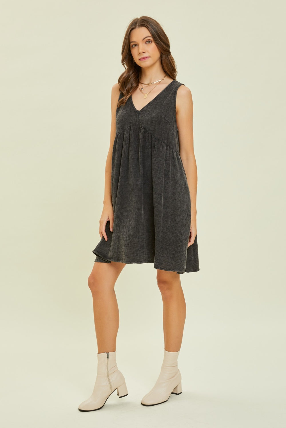 HEYSON Full Size Texture V-Neck Sleeveless Flare Mini Dress-Krush Kandy, Women's Online Fashion Boutique Located in Phoenix, Arizona (Scottsdale Area)