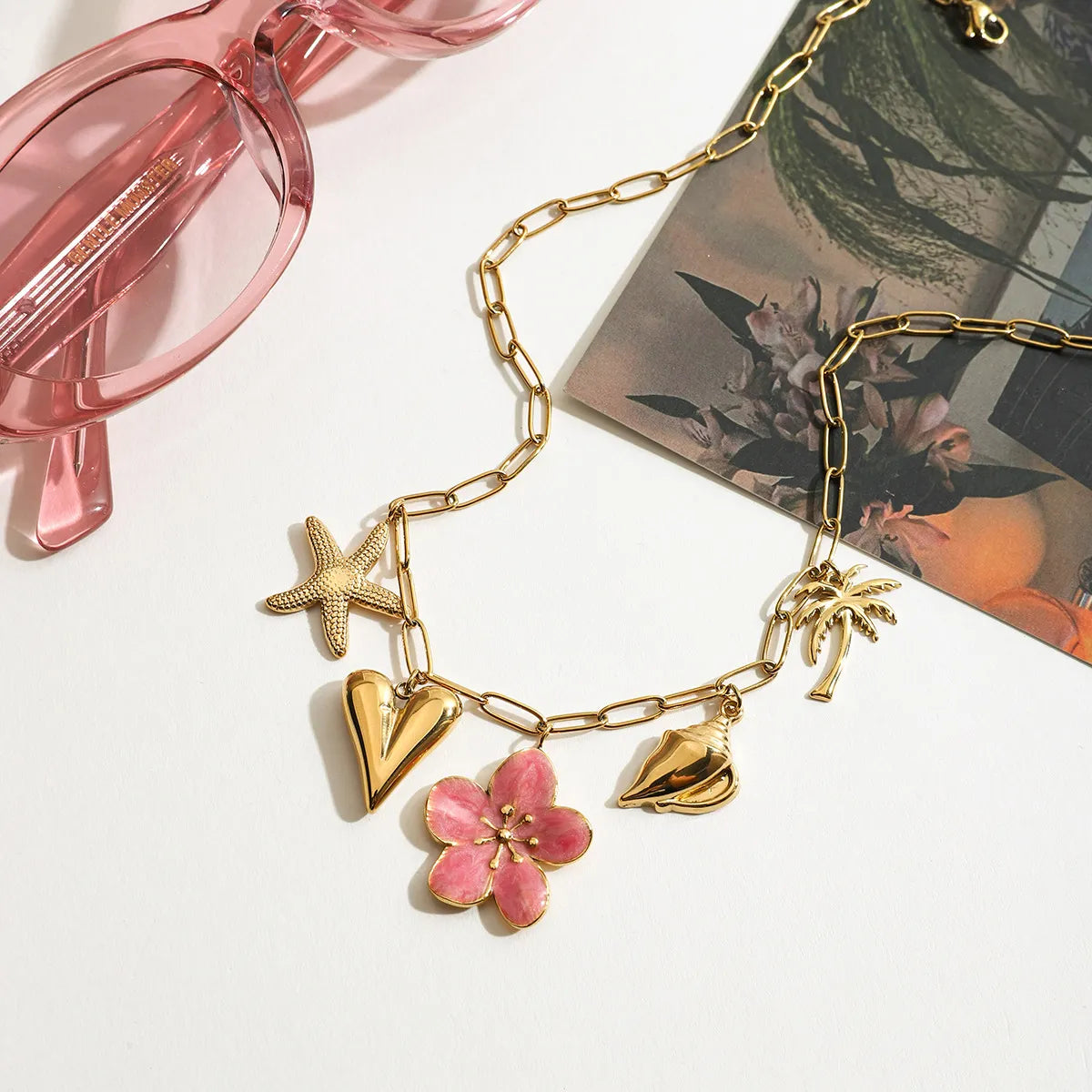 Beach Theme Pendant Necklace with Resin Flower-Necklaces-Krush Kandy, Women's Online Fashion Boutique Located in Phoenix, Arizona (Scottsdale Area)