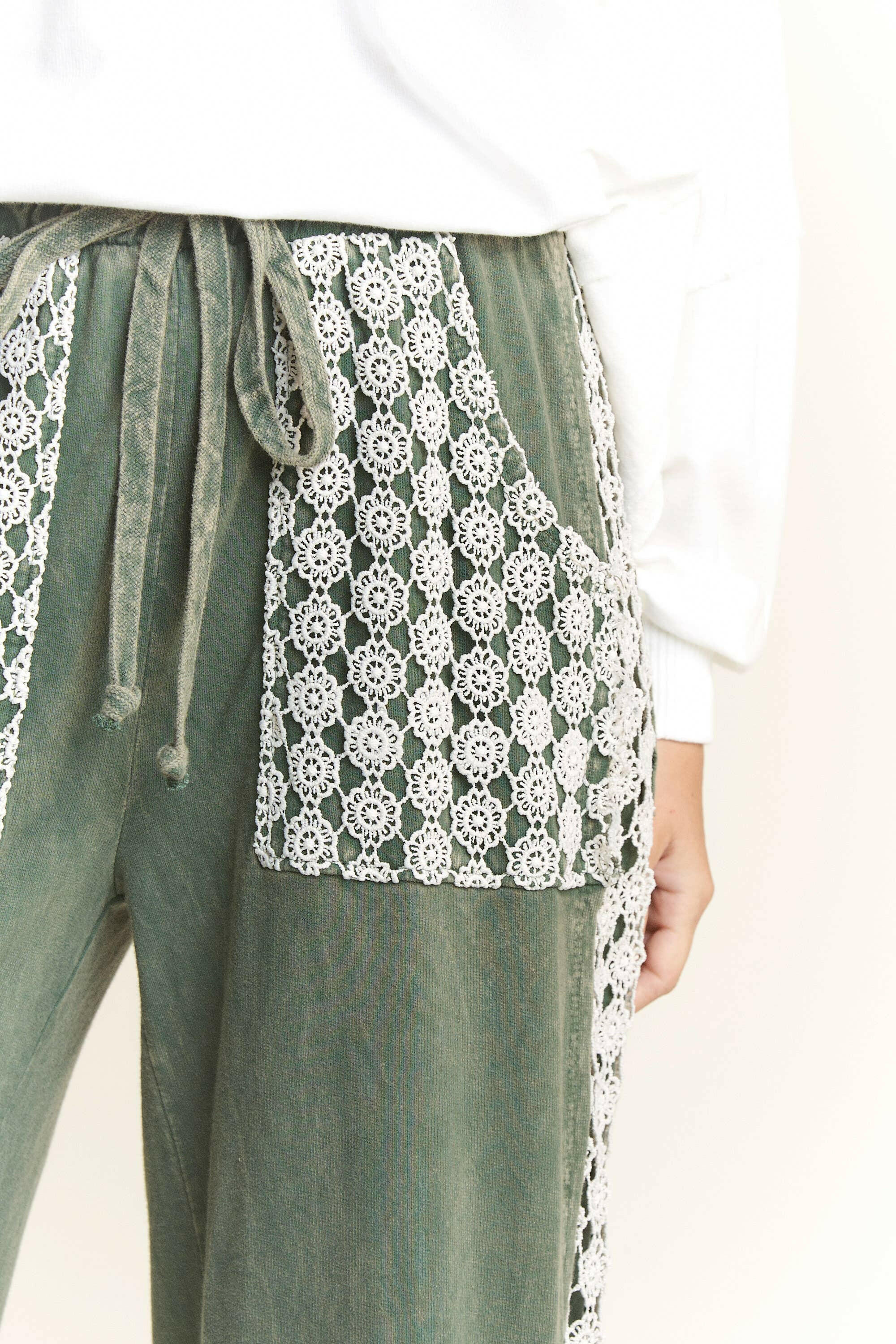 MineralWash Floral Daisy trim Pants-PANTS-Krush Kandy, Women's Online Fashion Boutique Located in Phoenix, Arizona (Scottsdale Area)