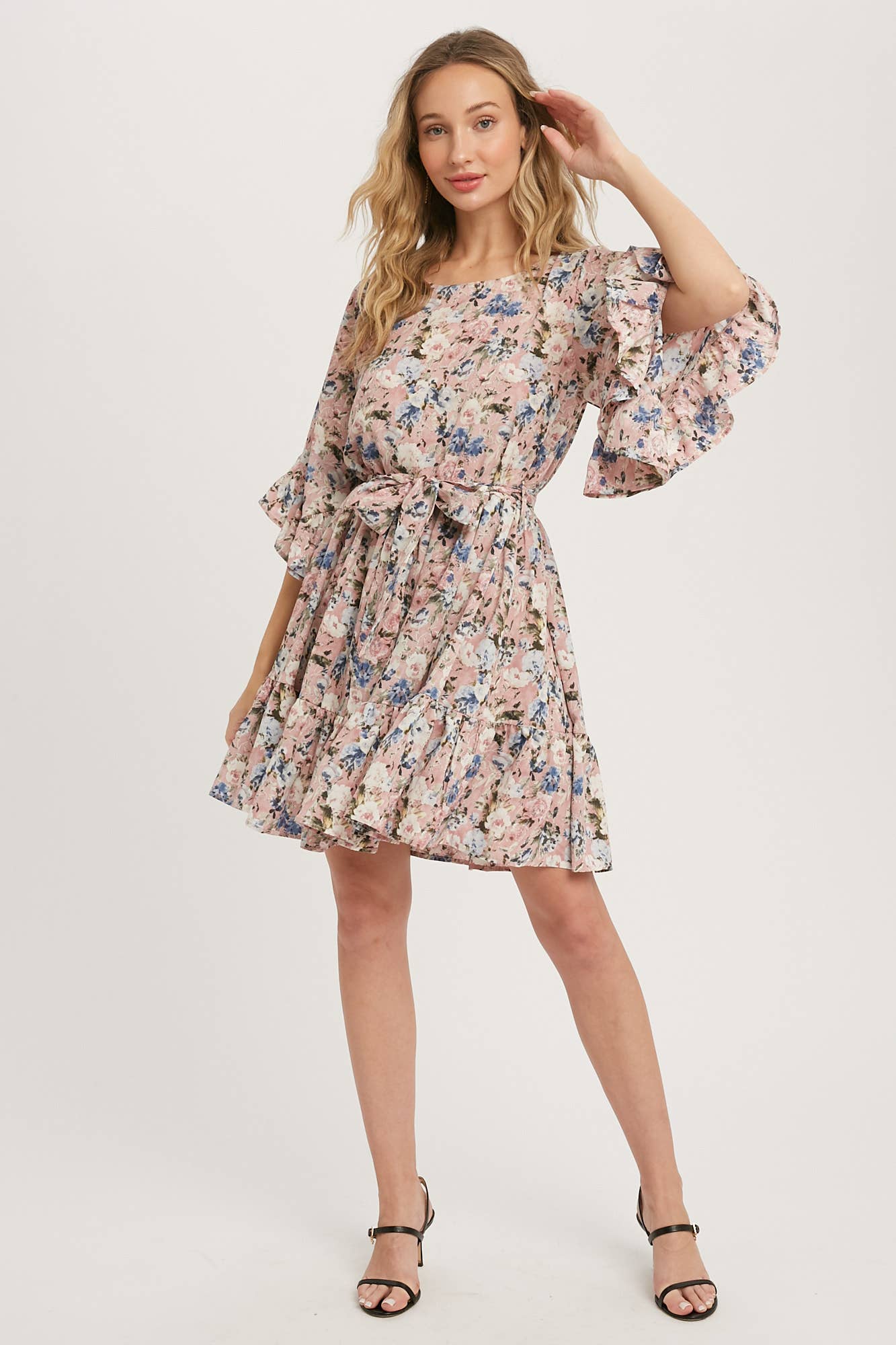 Floral Print Angel Sleeves Dress-Dresses-Krush Kandy, Women's Online Fashion Boutique Located in Phoenix, Arizona (Scottsdale Area)