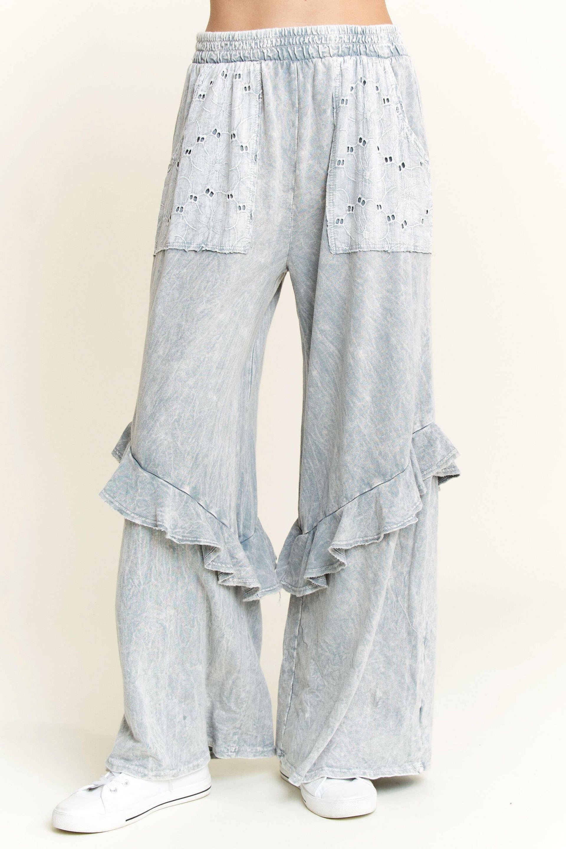 J.HER Mineral Wash Eyelet Pocket Ruffle Pants-Krush Kandy, Women's Online Fashion Boutique Located in Phoenix, Arizona (Scottsdale Area)