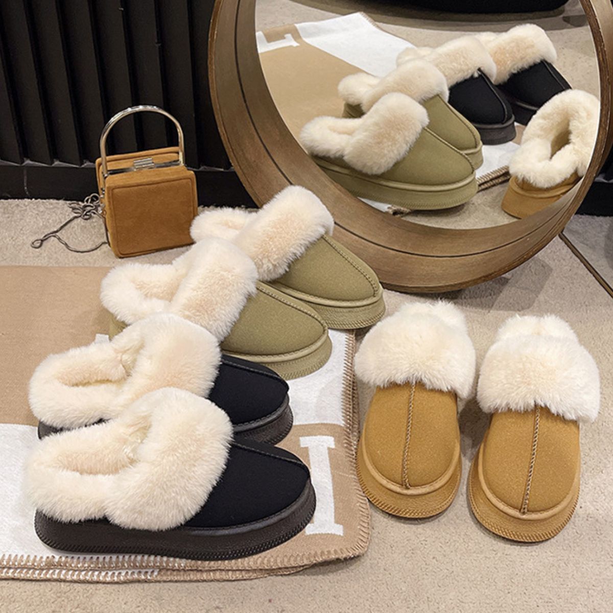 Suede Faux Fur Round Toe Platform Slippers-Krush Kandy, Women's Online Fashion Boutique Located in Phoenix, Arizona (Scottsdale Area)