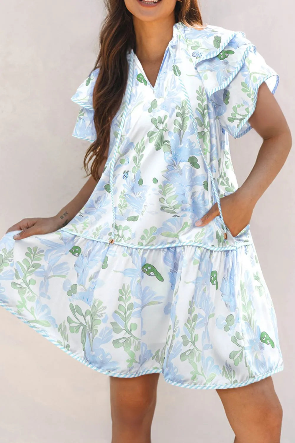 Floral Contrast Edge Layered Short Sleeve Mini Dress-dresses-Krush Kandy, Women's Online Fashion Boutique Located in Phoenix, Arizona (Scottsdale Area)