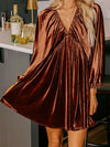 V Neck Puff Sleeve Velvet Dress-Dresses-Krush Kandy, Women's Online Fashion Boutique Located in Phoenix, Arizona (Scottsdale Area)