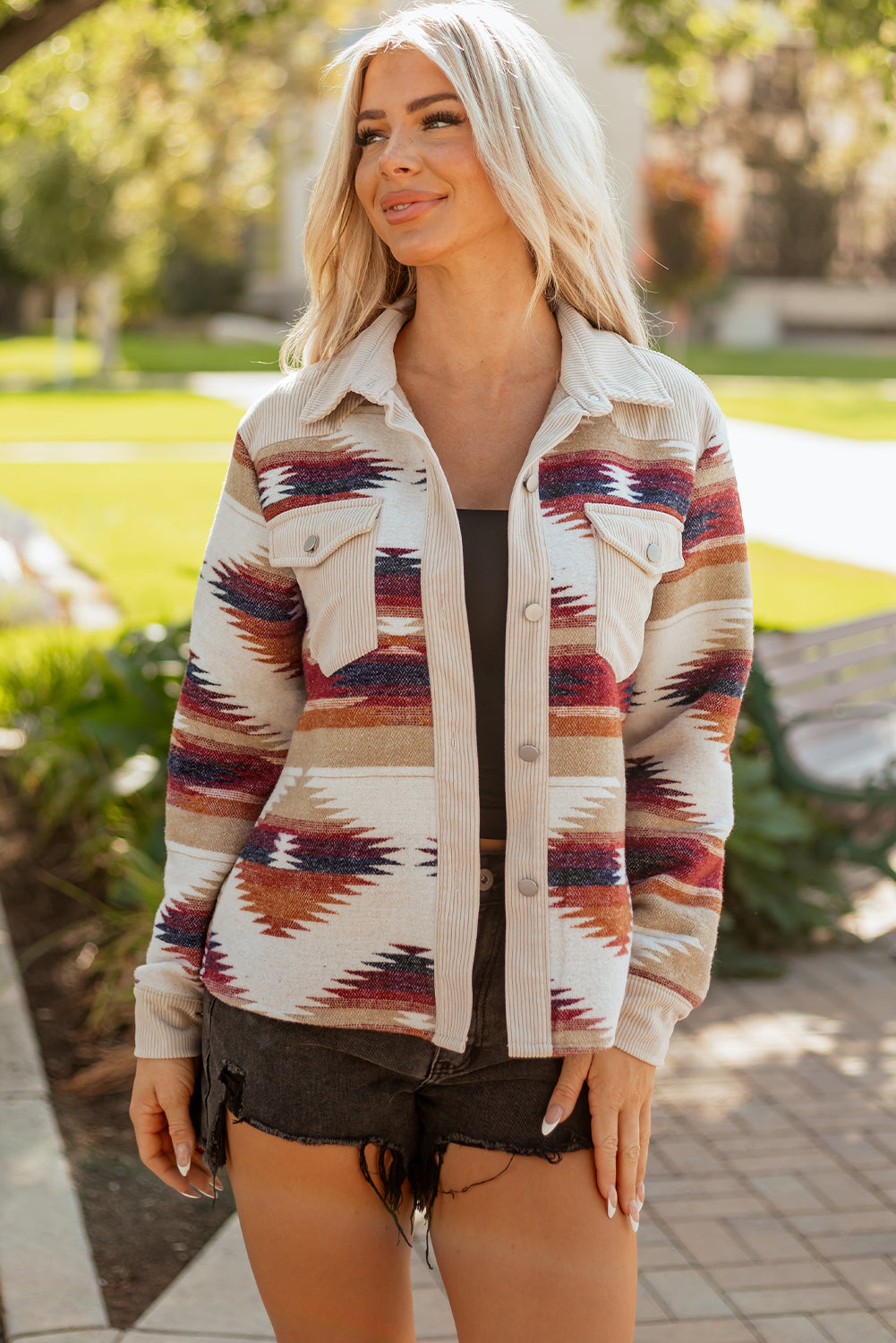Western Sunset Aztec Button-Up Shacket-Jacket-Krush Kandy, Women's Online Fashion Boutique Located in Phoenix, Arizona (Scottsdale Area)