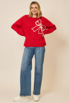 Soft Brushed Embroidered Bow Knit Sweater-Sweaters-Krush Kandy, Women's Online Fashion Boutique Located in Phoenix, Arizona (Scottsdale Area)