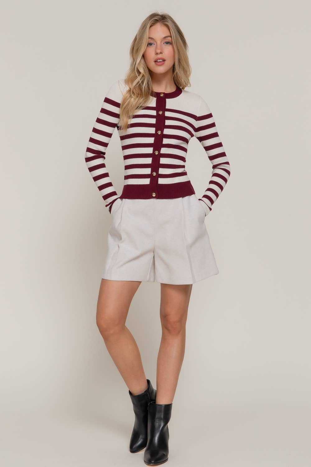 Long Sleeve Crew Neck Stripe Sweater Cardigan-Cardigan-Krush Kandy, Women's Online Fashion Boutique Located in Phoenix, Arizona (Scottsdale Area)