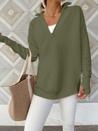 Half Zip Long Sleeve Knit Top-Sweaters-Krush Kandy, Women's Online Fashion Boutique Located in Phoenix, Arizona (Scottsdale Area)