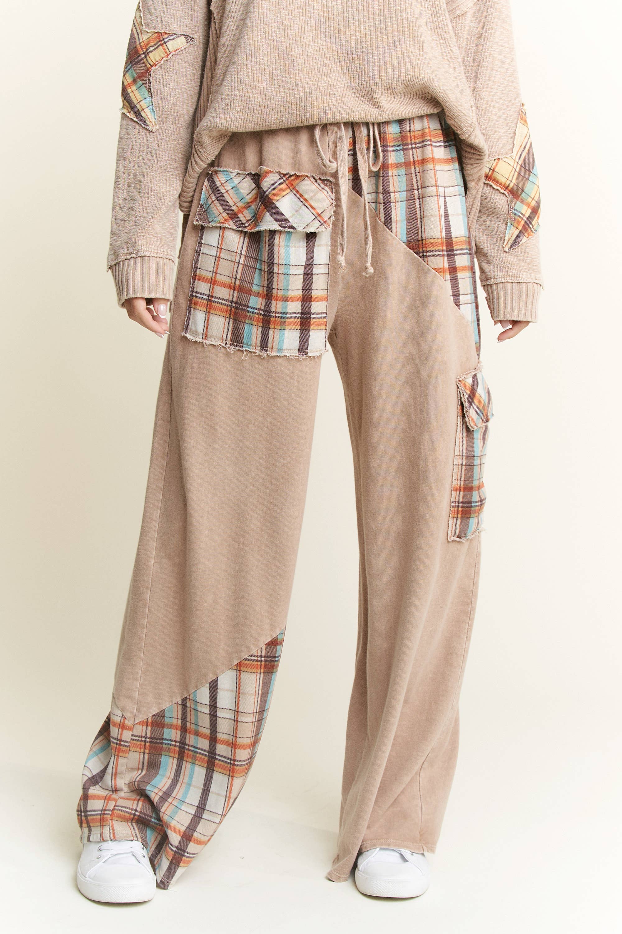 パンツ herliptoParisHighRiseJeans PlaidJacquard J.HER Mineral Wash Plaid Patched Straight Terry Pants – Krush Kandy