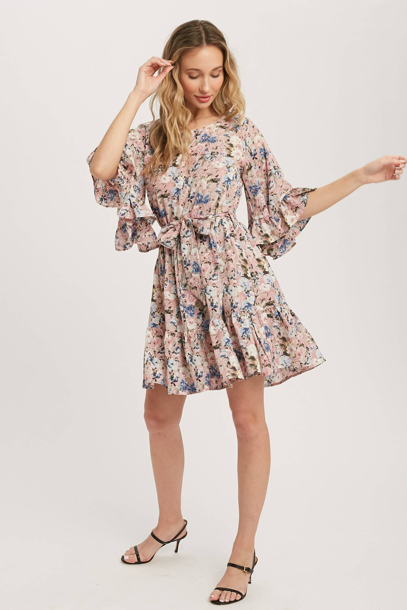 Floral Print Angel Sleeves Dress-Dresses-Krush Kandy, Women's Online Fashion Boutique Located in Phoenix, Arizona (Scottsdale Area)